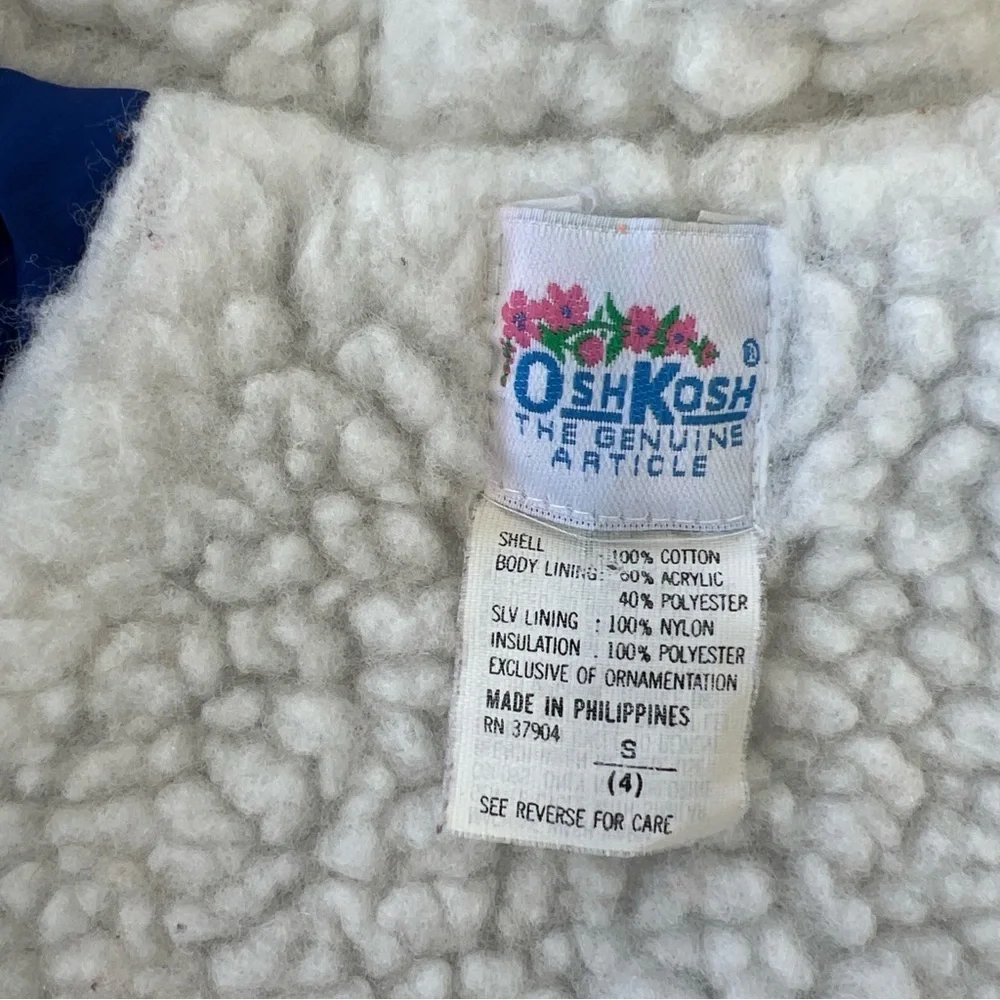 Oshkosh Vintage 90s Hooded Coat Jacket Kids 4T Blue Floral Fleece Lined